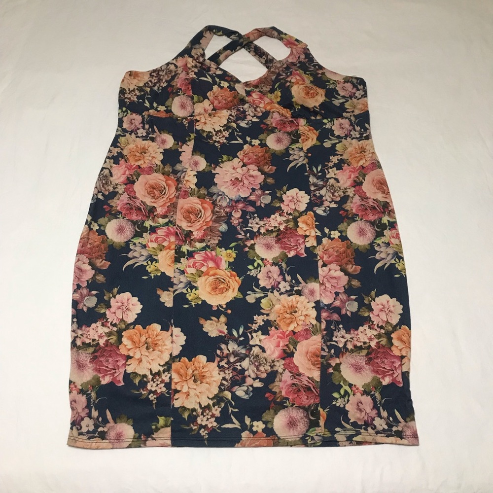 Super Soft Blue Floral Bodycon Tank Dress